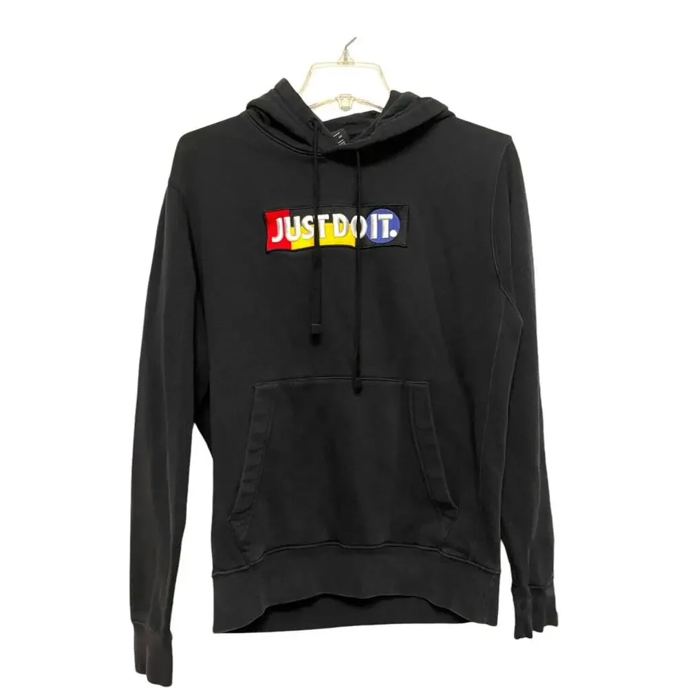 Nike‎ Just Do It Hoodie Sweatshirt Men Size Small Black Spell Out Embroidered